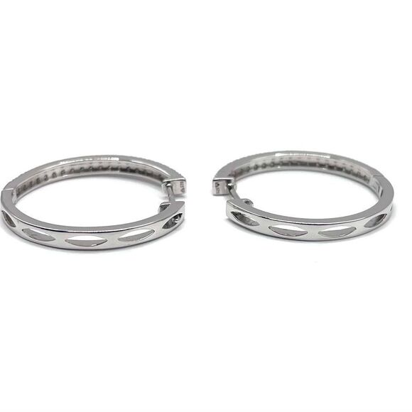 0.25 CT Natural Diamond Sterling Silver Hoop Earrings - Picture 7 of 9